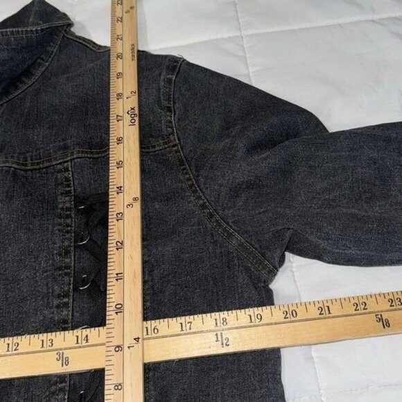 K.C. Casual Black Denim Jacket With Lace-Up Front Design & Button Closure XXXL - Picture 6 of 6